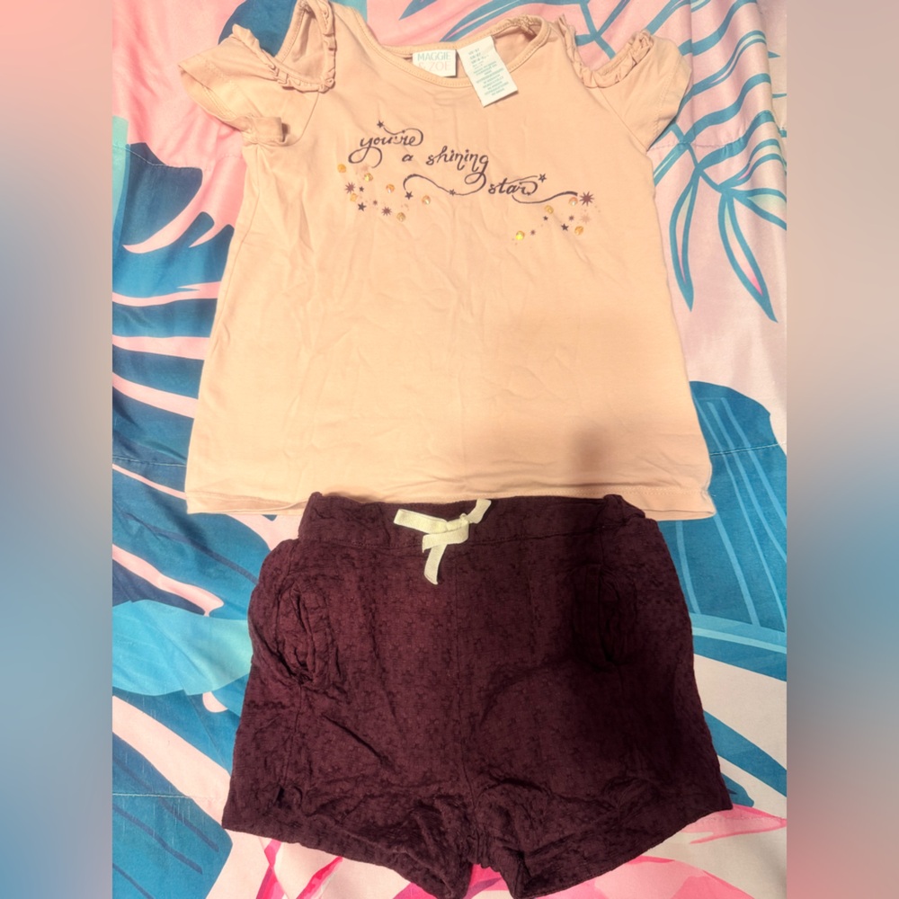 Maggie & Zoe Pink Top and Purple Shorts Set girls size 5T